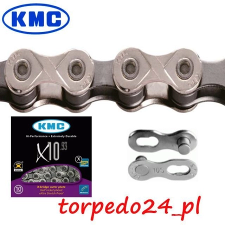 Łańcuch KMC X10 93 114 ogniw sreb-sza + spinka BOX